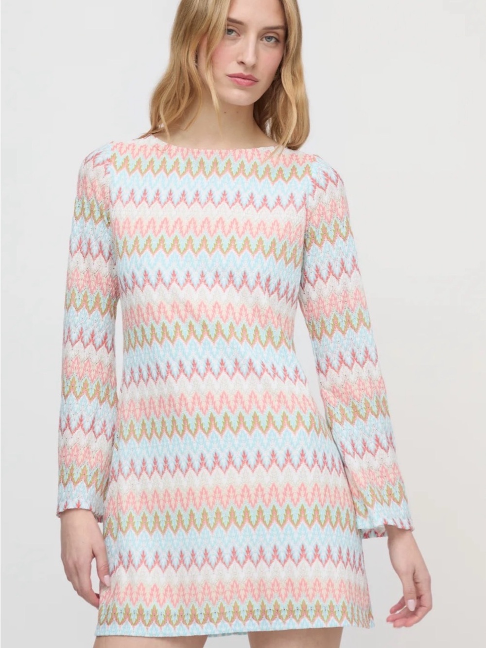 Hill House Pastel Zigzag Long-Sleeve Knit Dress - Pink, Blue & Cream
